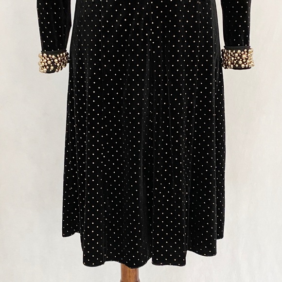 Tahari Long Sleeve Gold Studded Velour Dress - Picture 8 of 12